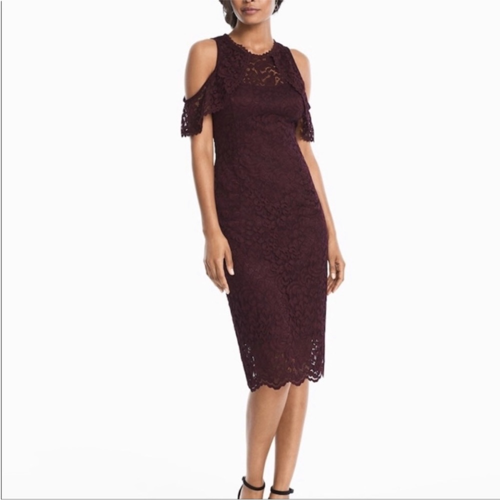 Cold shoulder lace sheath dress